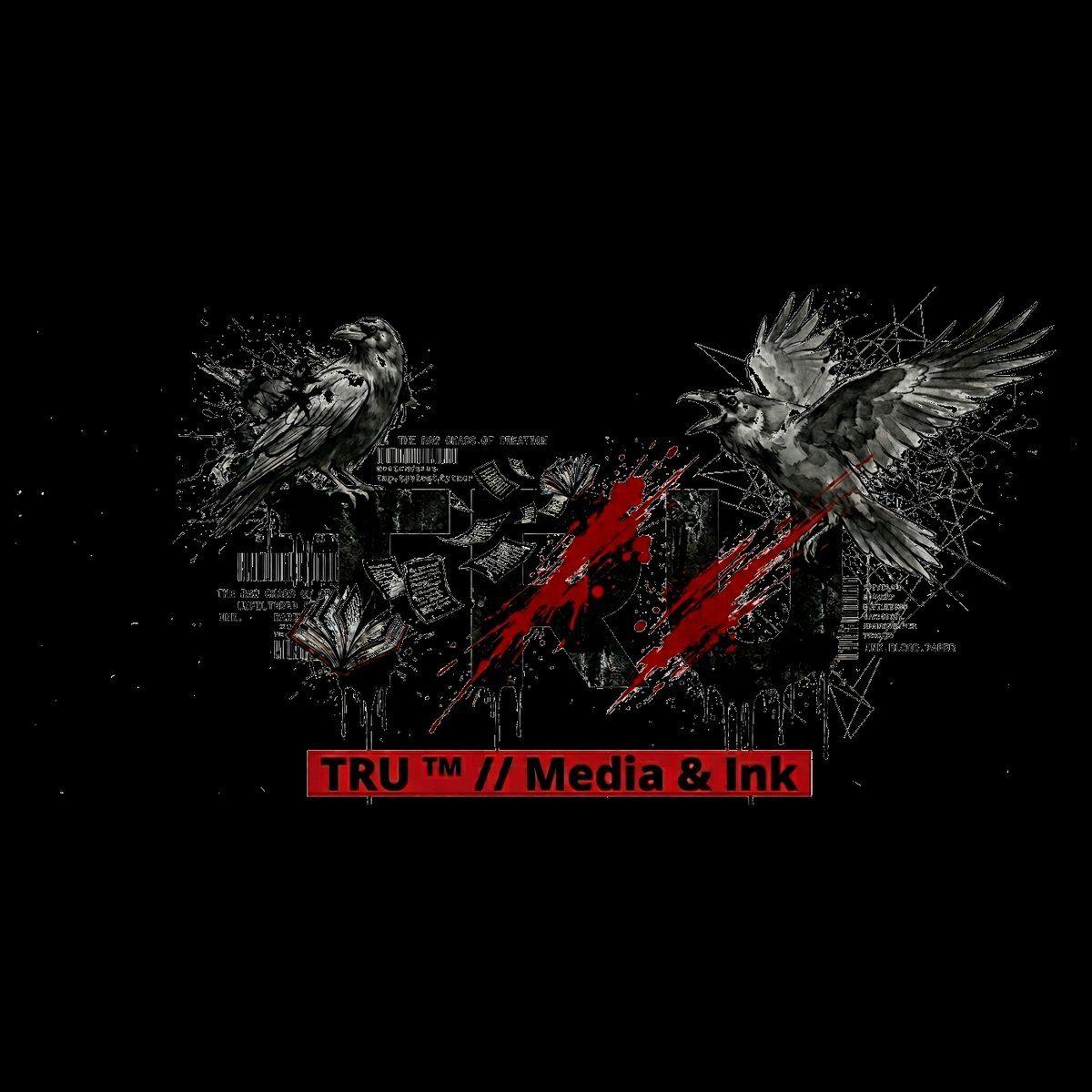 TRU Media & Ink logo — two ravens, black background